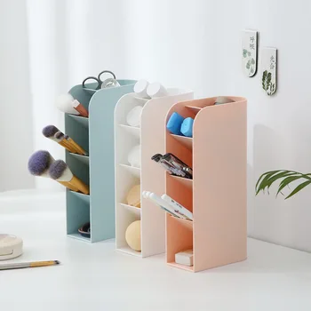 

Multi-function 5 Grid Desktop Pen Holder oblique insert Office School Storage Case Pink White Plastic Box Desk Pencil Organizer