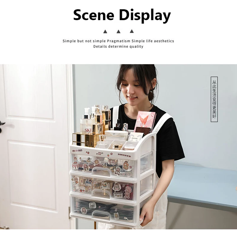 Plastic Storage Container with Stickers, Organizer for Cosmetics, Jewelry Box, 1 Layer, 2 Layer, 3 Layer 5