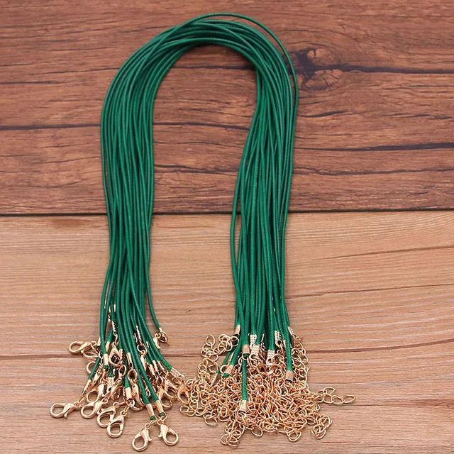 10PCS 1.5mm 16 Color Leather Cord Golden Lobster Clasp Adjustable Braided 45cm Rope For DIY Necklace Jewelry Making Findings Green