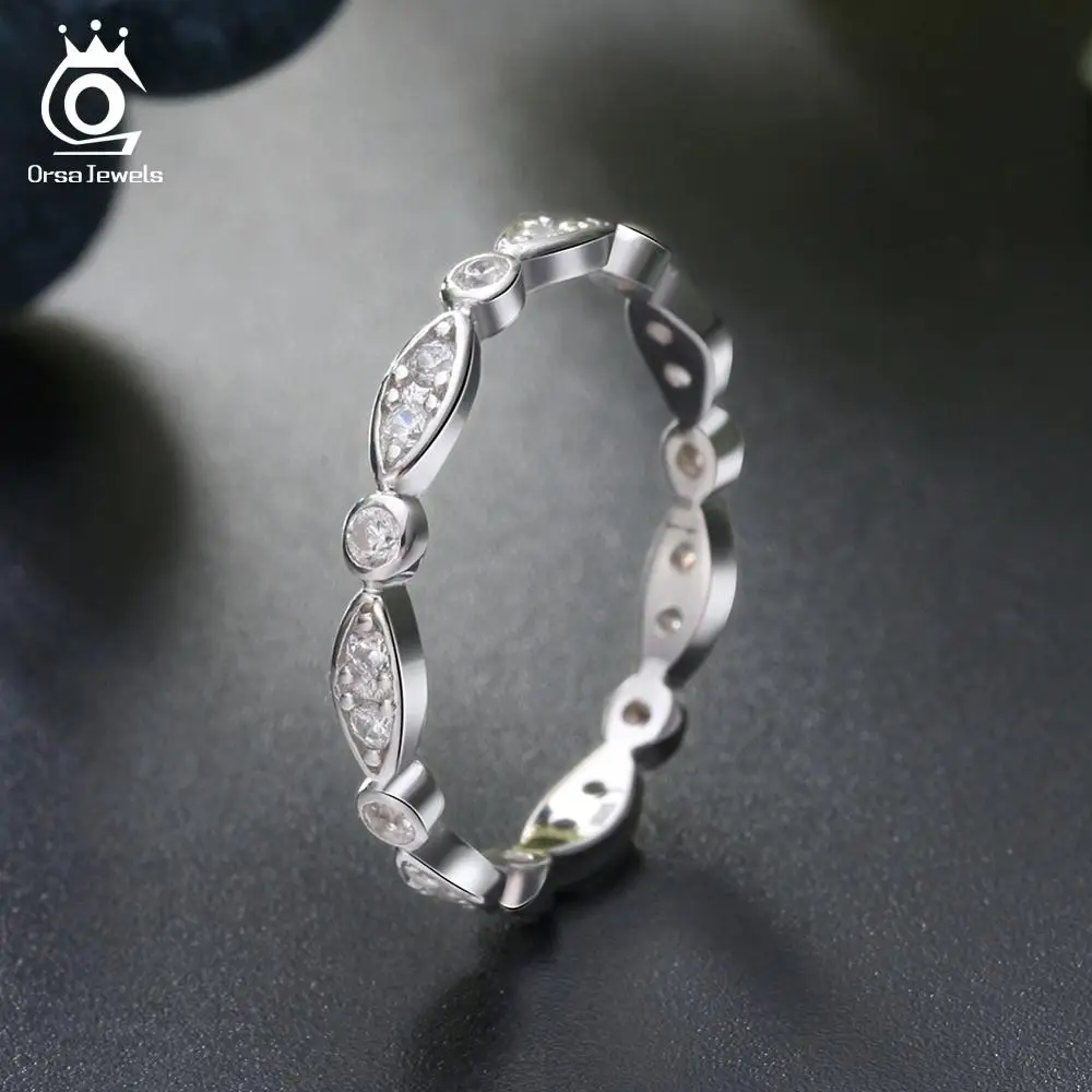 ORSA JEWELS Настоящее 925 Серебряное кольцо классический стиль кольца вечности для помолвки и свадебной вечеринки Трендовое ювелирное изделие ASR71