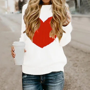 

Autumn Women's Sweater Casual Street Clothes Knitting Pullover Lady Sweater Plus Size Hiver Heart Pattern Long Sleeve