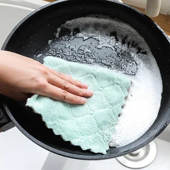 

20Pcs Printed Double-layer Absorbent Microfiber Kitchen Dish Cloth Non-stick Oil Household Cleaning Wiping Towel Kichen Tools