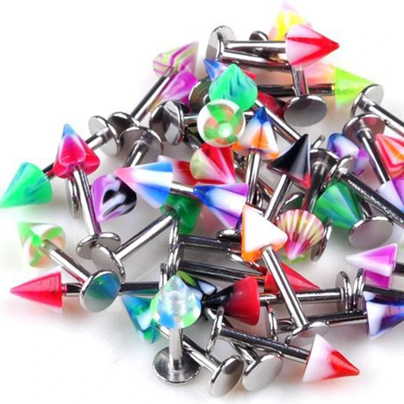 110pcs/Lots Mixed Acrylic Assorted Ball Tongue Nipple Bar Ring Barbell Piercing Tongue Stainless Steel Body Jewelry Wholesale