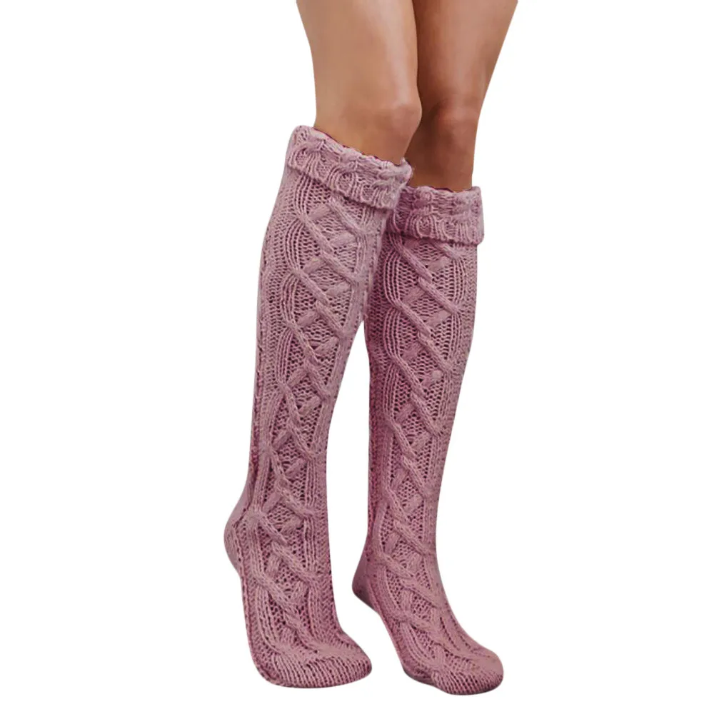 1 пара, модные женские зимние теплые гольфы с рождественским принтом, вязаные носки выше колена, забавные носки - Цвет: L