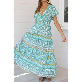 

Fashion Vacation Dress Forest Print Spring Summer V Neck Bohemia Spaghetti Long Dress платье женское#30