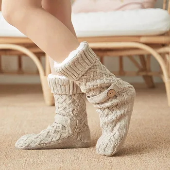 

Women's Winter Slipper Socks Soft Warm Fleece Lining Knitted Fuzzy Socks with Grippers