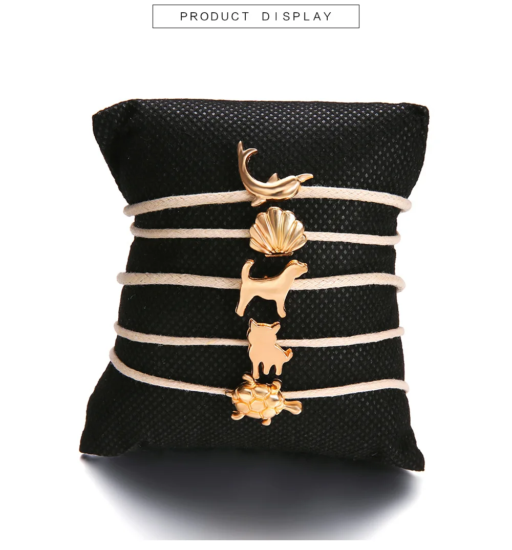 Персональный черепаха браслет-Дельфин оболочки браслеты «Собака» 5 шт Ретро браслет Женская мода ювелирные изделия простые браслеты подарок