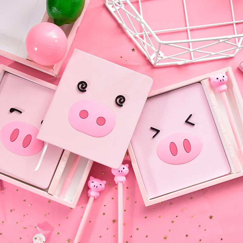 

Kawaii Planner Book Set 1 book+1 Gel Pen Pig shape School Supply Kawaii Student Stationery Kawaii Notebook Back to School