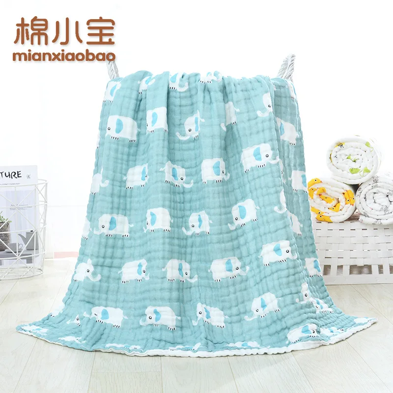 

Six-layer Pure Cotton Children's Quilt Gauze Blanket Pleated Towel Blanket Seersucker Bath Towel Cartoon Printed BABY'S Bath Tow