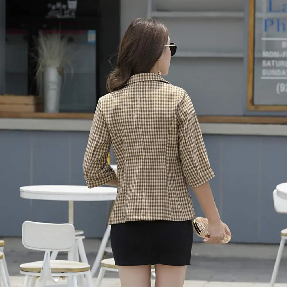 2019 Seven-point Sleeve Plaid Fashion Short Thin Coat Spring Summer New Korean Version Self-cultivation Casual Suit Jacket 2019 Seven-point Sleeve Plaid Fashion Short Thin Coat Spring Summer New Korean Version Self-cultivation Casual Suit Jacket