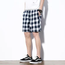 Красивые летние мужские повседневные шорты с эластичной талией, мужские клетчатые полосатые хлопковые шорты свободного кроя, повседневные пляжные шорты для мужчин размера плюс 5XL