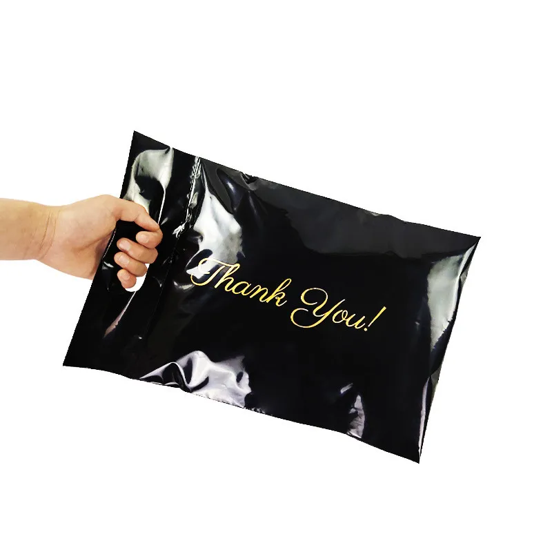 100Pcs 감사합니다 플라스틱 봉투 셀프 씰링 택배 가방 핸들 밝은 블랙 폴 리 메일러 익스프레스 배송 메일 링 가방