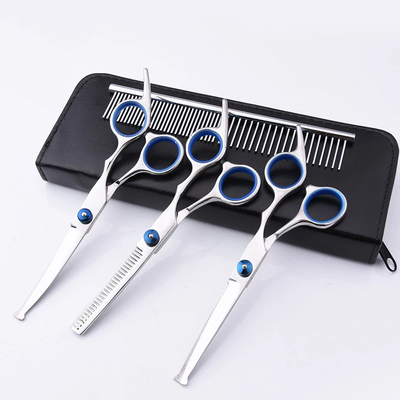 6 Inch Pet Grooming Scissors Set Straight Bend Pet Fish Bone Scissors Thinning Shears Set Scissors 5