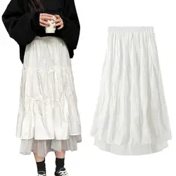 Moda feminina uma linha plissado tule elástico cintura alta festa longa maxi saia