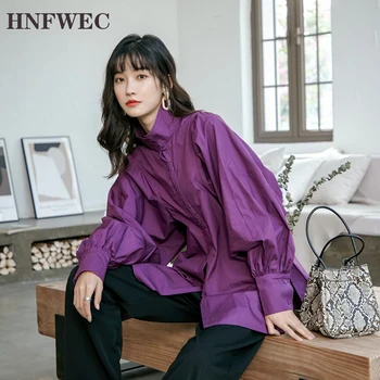

women Western-style single breasted stand collar shirt 2020 new Korean chic loose long sleeve mid-length bouse V352
