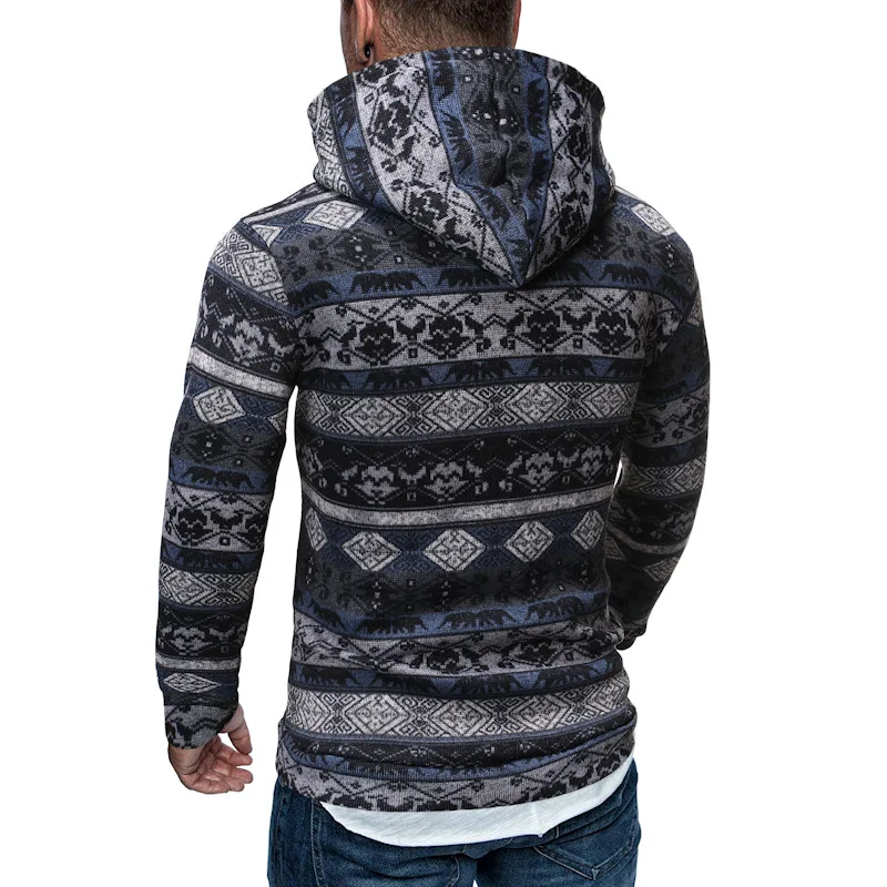  Men hoodies 2019 fashion sweatshirt Casual Slim Ethnic Style Printed Hoodie autumn Long Sleeve Hood