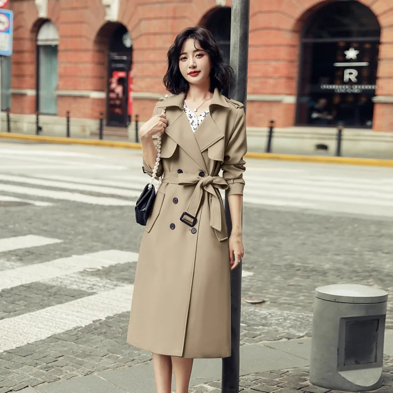 

Women Long Trench Coat Large Size 2021 Winter British-style Windbreaker Female Clothes Double Breasted With Sashes Outerwear