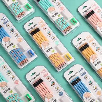 

10pcs/set Black HB Pencil Corrective Posture With Pencil Sharpener Eraser Set Drawing Pencil Set Student Stationery Supplies