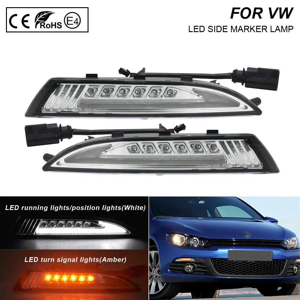 

2*PCS LED Side Clear Marker Light Lamp turn signal light Lightbar For VW Scirocco 2008-2013