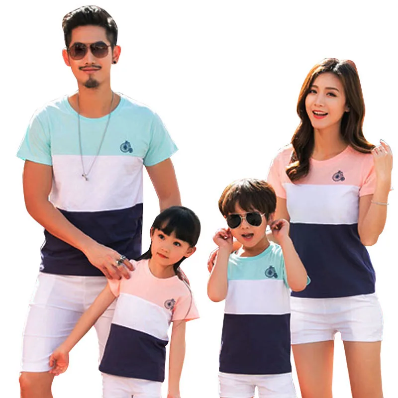 

Family Set Fashion Striped Summer Short Sleeve T-shirt Matching Family Clothing Outfits For Mother Daughter And Father Son