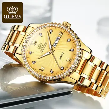 

OLEVS Men Business Watches Top Brand Luxury Quartz Movement Gold Watch Waterproof Wrist watch Luminous Pointer Husband's Gift