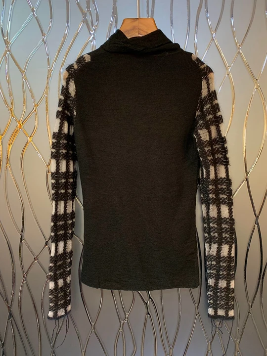 Early Autumn New Woman's Neck, Small High Collar, Sleeve Stitching, Lattice Knitting Decoration, Baitie Knitted Shirt 1001