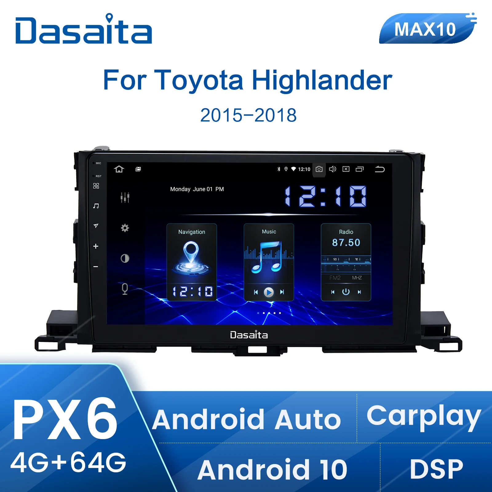 Dasaita Автомобильный мультимедийный 10 2 &quotHD сенсорный экран Android 0 для Toyota Highlander