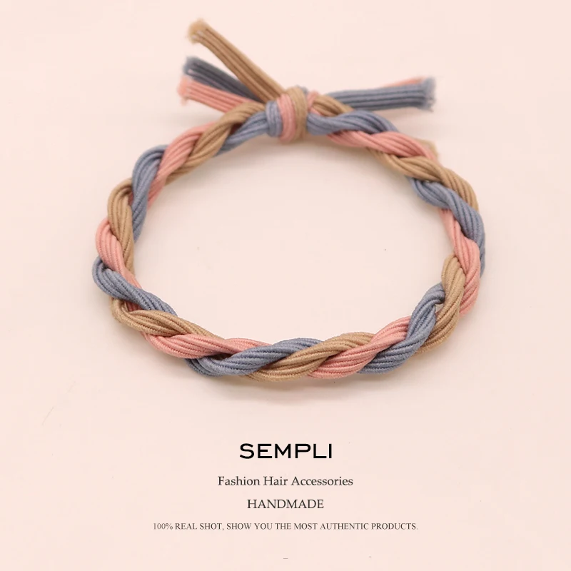 Sempli 11 Colors Elastic Hair Bands Tassel Twisted Bow-knot Colourful High Elasticity Woman Girls Accessories Scrunchie |