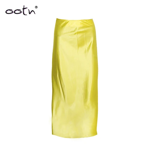 Yellow OOTN уличная атласная длинная розовая Женская юбка на молнии свободная прямая юбка желтая Повседневная Женская юбка женская летняя Осенняя элегантная - Цвет: Yellow