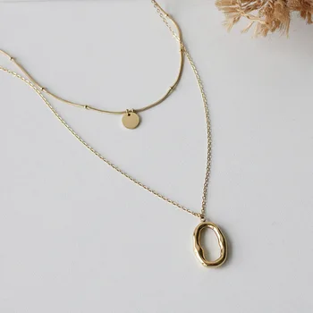 

Sonic Ring Casting Geometric Simple Irregular Non-Mainstream Double Layer round Plate Snake Bone Necklace