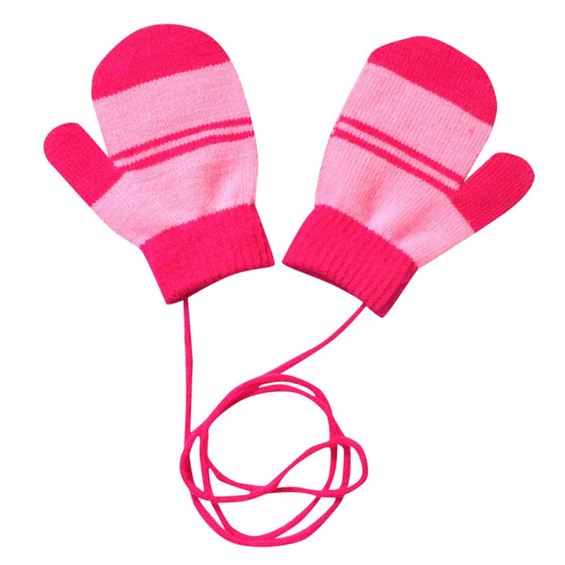 Детские перчатки, варежки, Детские Зимние теплые Разноцветные полосатые вязаные милые перчатки с веревочками, Rekawiczki Dzieciece CD - Цвет: A