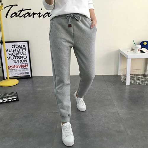 Light gray Tataria S-5XL, большие размеры, женские кашемировые шаровары, теплые штаны для женщин, зимние спортивные штаны, женские брюки с высокой талией - Цвет: Light gray