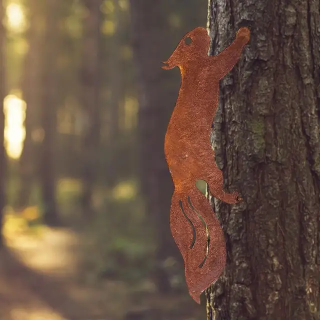 Fém Rozsda Mókus Dekoráció Kerti Sziluett Favanás Művészeti Dísz Finom Állati Fa - Image 5