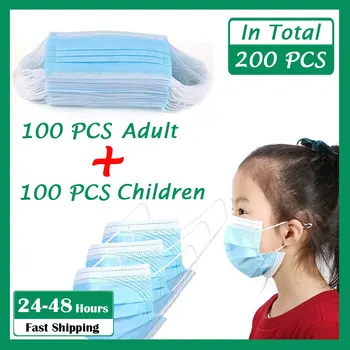 

50-200PC Kids Adult Wegwerp Ear Loop Mond Masker mascarillas Air Purifying Disposable Face Mask Cover 3 Layer Mouth Filter Masks