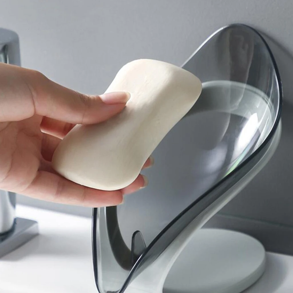 Self Draining Soap Holder Leaf Shape Soap Box Bathroom Plastic Non-slip Soap Dish Tray Creative Bathroom Kitchen Decors