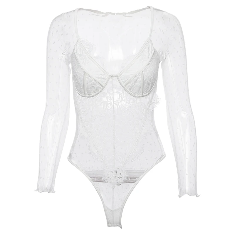 White Lace Bodysuit Sexy One Piece See Through Mesh Jumpsuit Sheer Long Sleeve Body Suits Overalls for Women Outfits 2019 Hot (23)