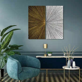 

2 Piece Black on White Nordic Abstract Canvas Painting Gold Silver Line Stripes Picture Wall Art Print Poster Home Decor