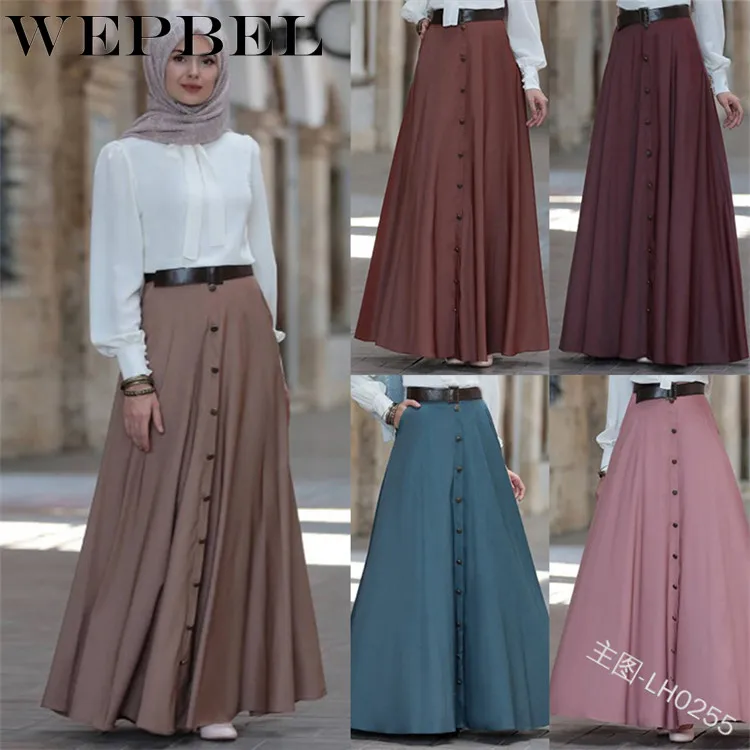 

WEPBEL Women's Fashion High-Waist Single-Breasted Skirts Muslim Autumn Casual Solid Color High-Waist Loose Skirts
