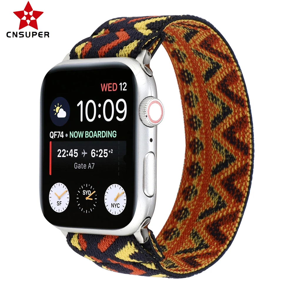 

CNSUPER Stylish Nylon Elastic Replacement Band Strap For IWatch Series SE 6/5/ 4 /3/ 2 Compatible with 38mm 40m 42mm 44mm