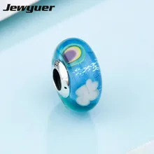 Весенняя коллекция радужных шармов из стерлингового серебра 925 пробы, бусины из муранского стекла, подходящие для браслетов из бисера, изысканные ювелирные изделия DIY BD167