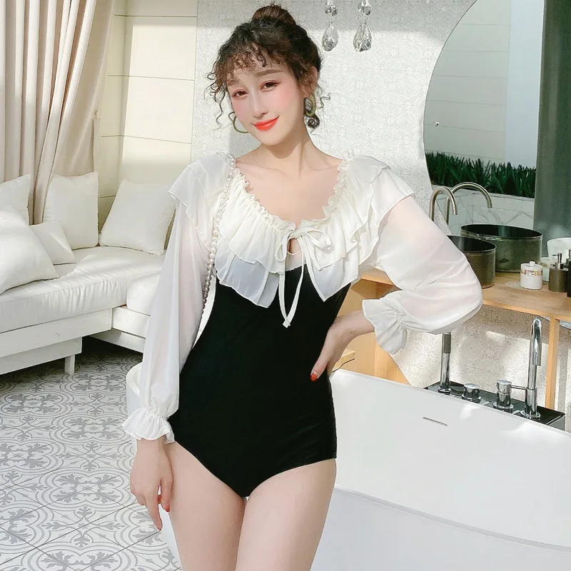 

Plus Size Bathing Suits Summer 2020 Retro One Piece For Women Swimwear Woman New Women's Wear Swimsuit Word Leaf Edge Long