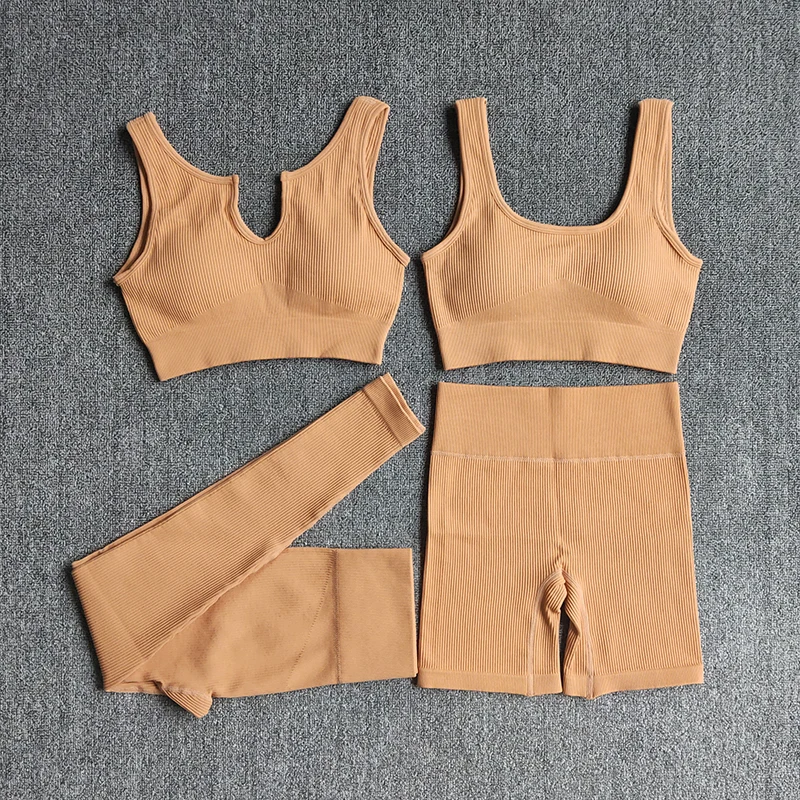 2/4/6PCS Seamless Women Yoga Set Workout Sportswear Fitness Bra Sport Pants Gym Clothing High Waist Leggings Shorts Sports Suits