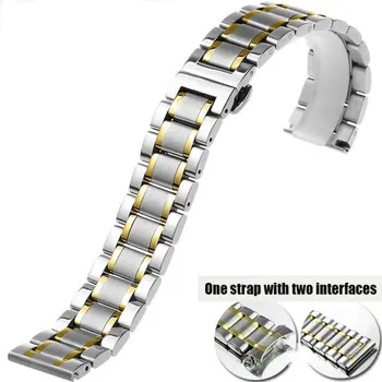 

FUYIJIA New five-bead solid stainless steel watch strap men women watch belt double push butterfly buckle steel strap 12mm~26mm