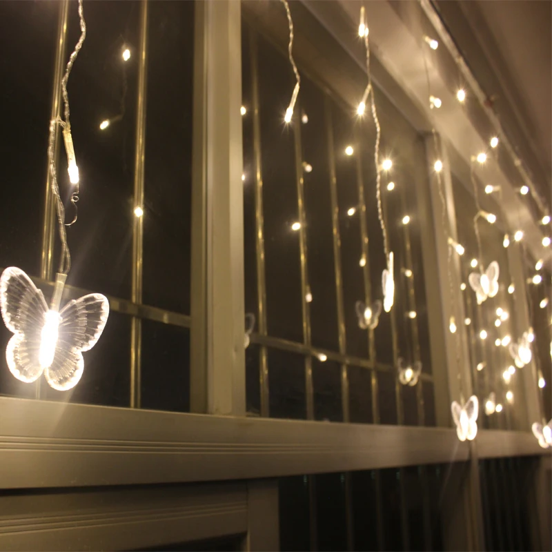 Рождественские огни в помещении Водонепроницаемый светодиодные занавески бабочки СВЕТОДИОДНЫЙ гирлянды на открытом воздухе для рождественской вечеринки украшение дома D35