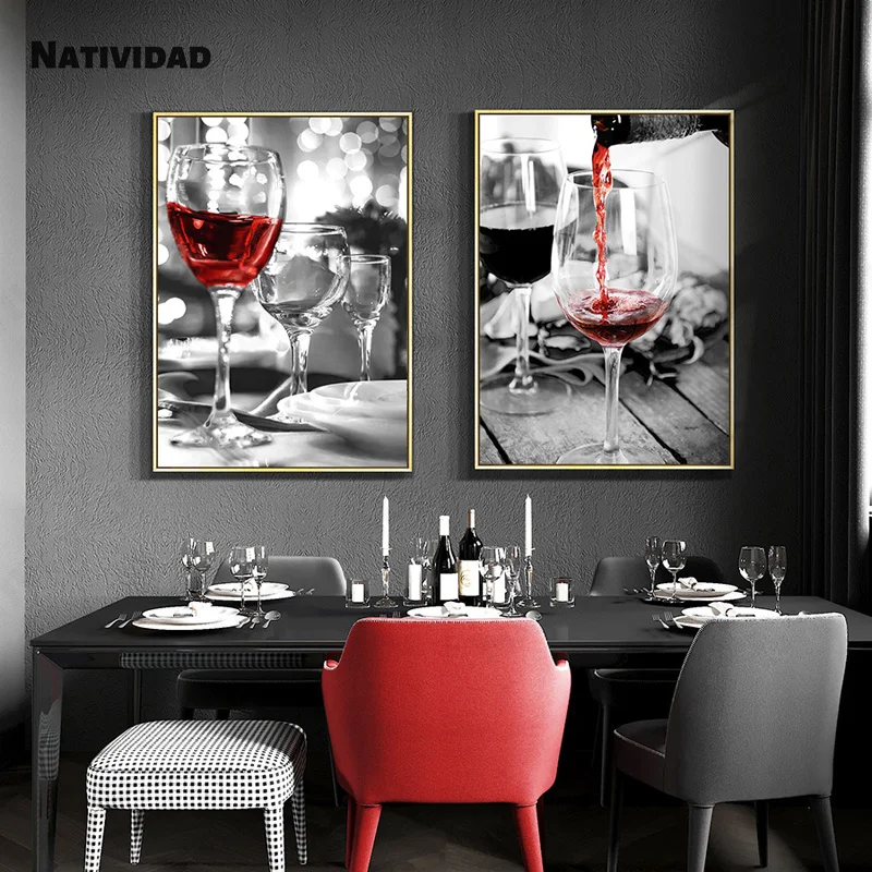 

Red Wine and Bottled Kitchen Canvas Posters Beverage Food Canvas Hd Mural Painting Pictures Restaurant Decoration