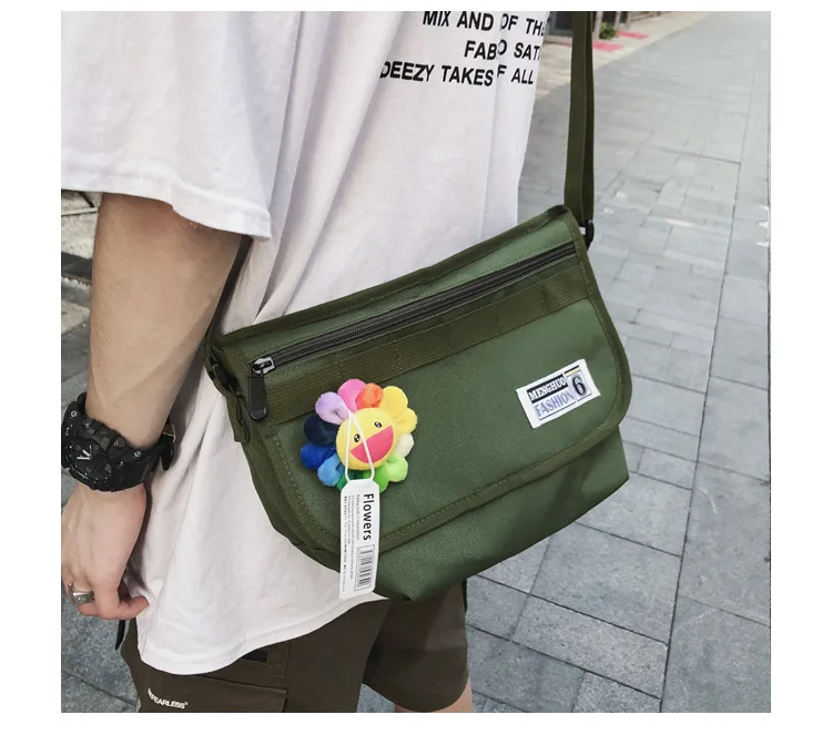 Army Green Женская холщовая сумка-мессенджер с подсолнухами, сумка через плечо, Мужская маленькая нагрудная сумка из текстиля - Цвет: Army Green