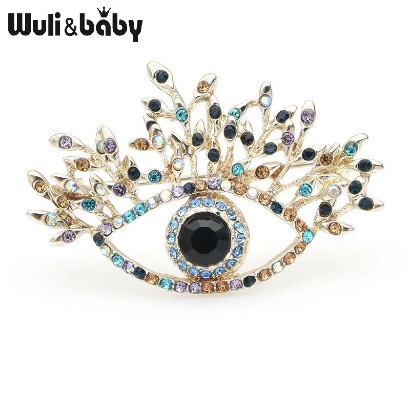 Wuli&baby, Синие стразы броши-глаза, для женщин, сплав, красота, счастливый глаз, цветок, свадебная брошь, булавки, подарки на год