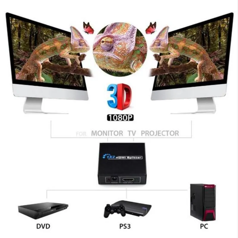 1X2 сплит 1 в 2 Выход Усилитель Full Hd 1080P видео Hdmi коммутатор Hdcp Hdmi переключатель Сплит-тер двойной дисплей для Hdtv Dvd Ps3 Xbox