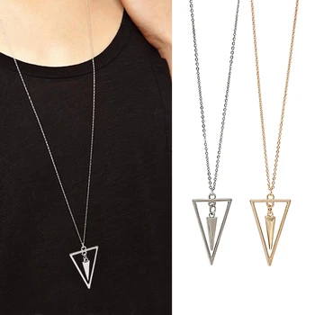 

Simple metal hanging triangle pendant Necklace Long Sweater Chain Minimalist Jewelry for Women collana Kolye Bijoux Collar Mujer