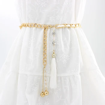 

All-match thin waist chain ladies Korean metal simple hook belt female dress decoration belt tassel waist pendant